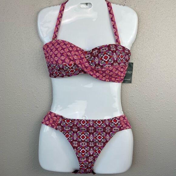 NWT Lauren Ralph Lauren Bikini Top and Matching Bottoms Size 10